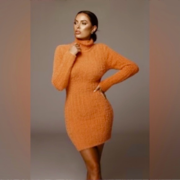 NWT JLUXLABEL cozy Orange Turtleneck Sweater Dress size Small - Picture 1 of 7